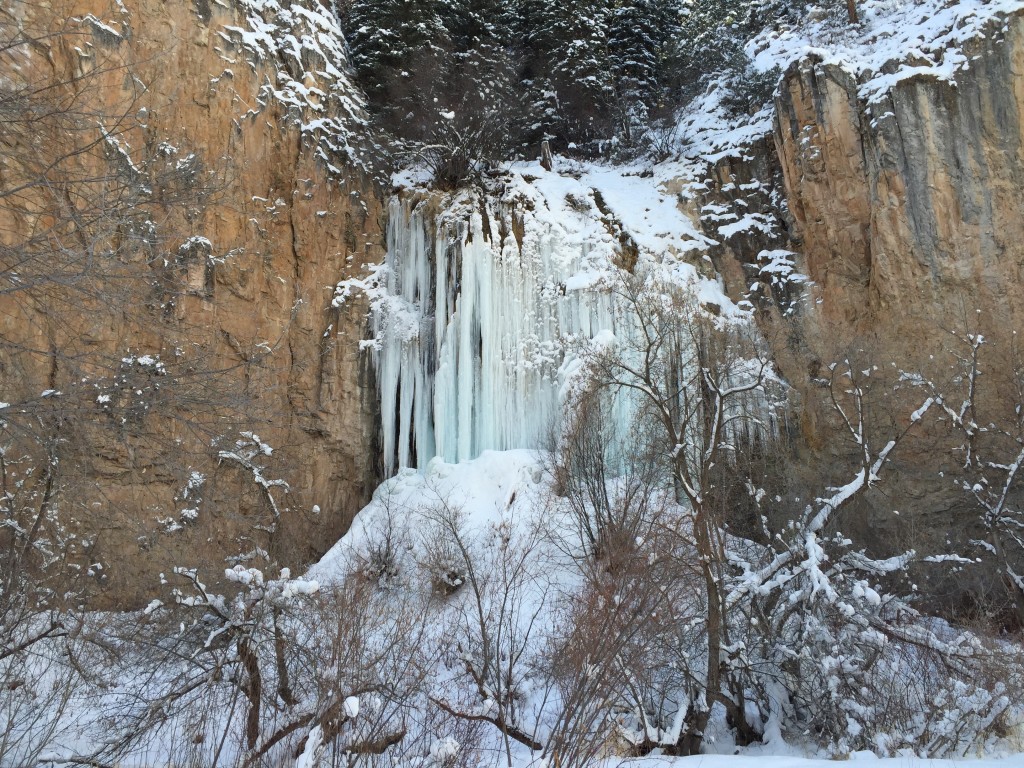 The Upper Ice Cave (Lone Tree Wall) at Rifle Mountain Park on 12-17-15.